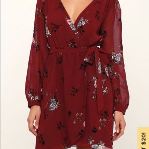Lulus Caralena Burgundy Floral Long Sleeve Dress